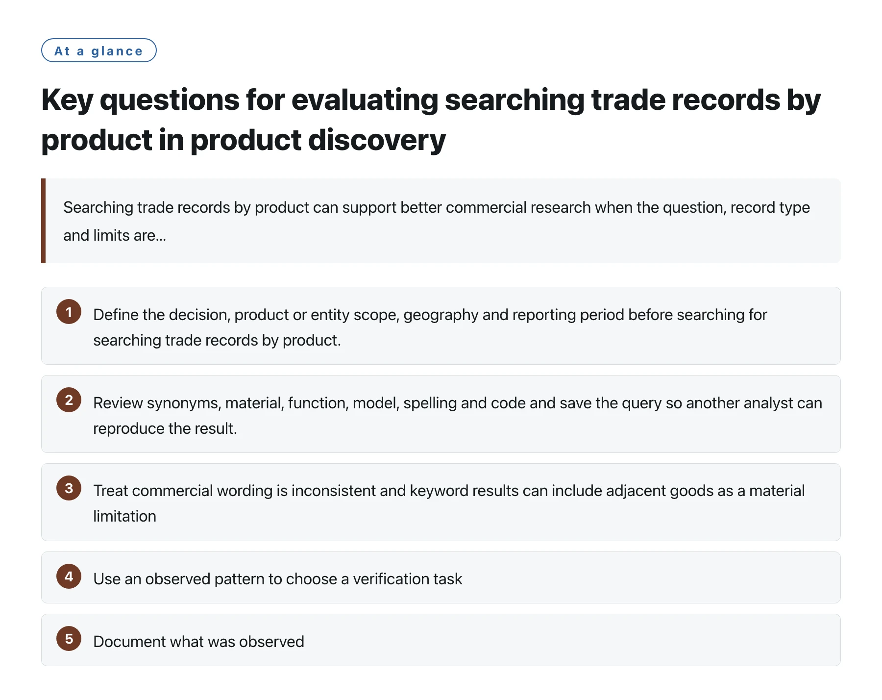 Key questions for evaluating searching trade records by product in product discovery——全文要点速览