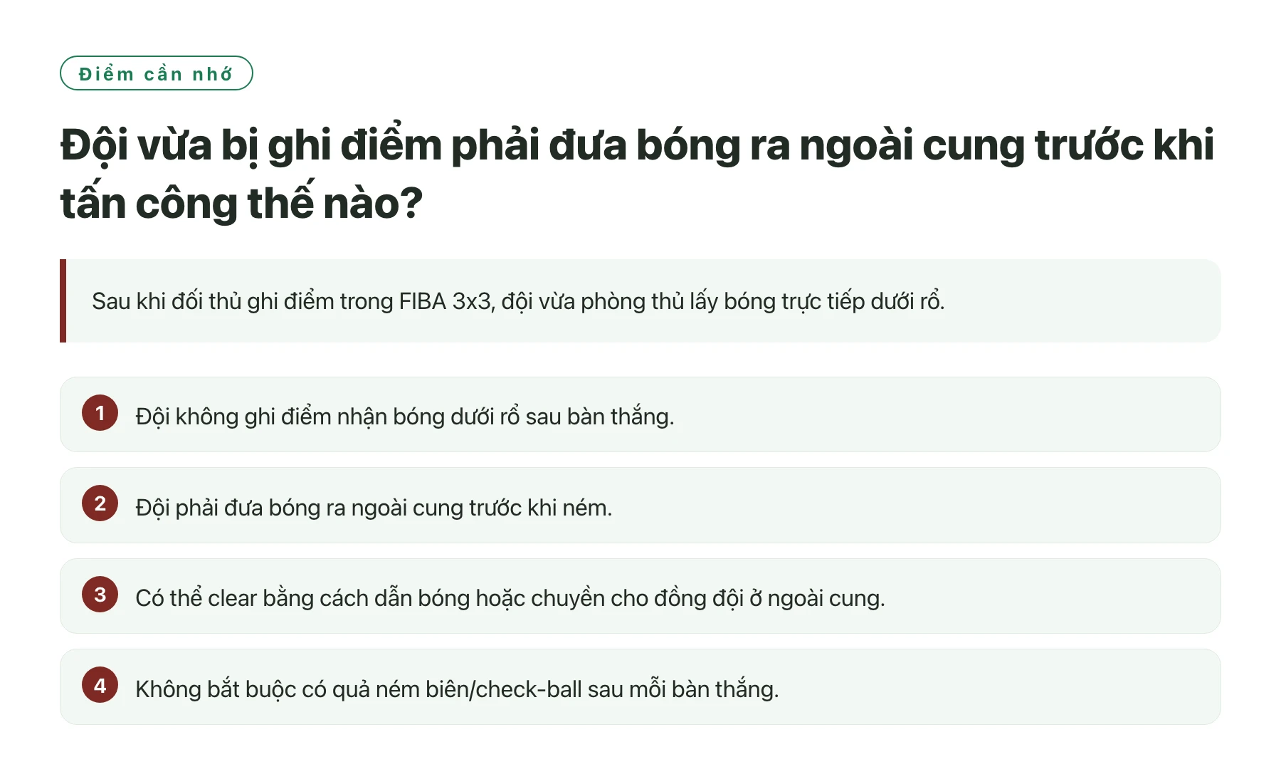 Đội vừa bị ghi điểm phải đưa bóng ra ngoài cung trước khi tấn công thế nào?——全文要点速览